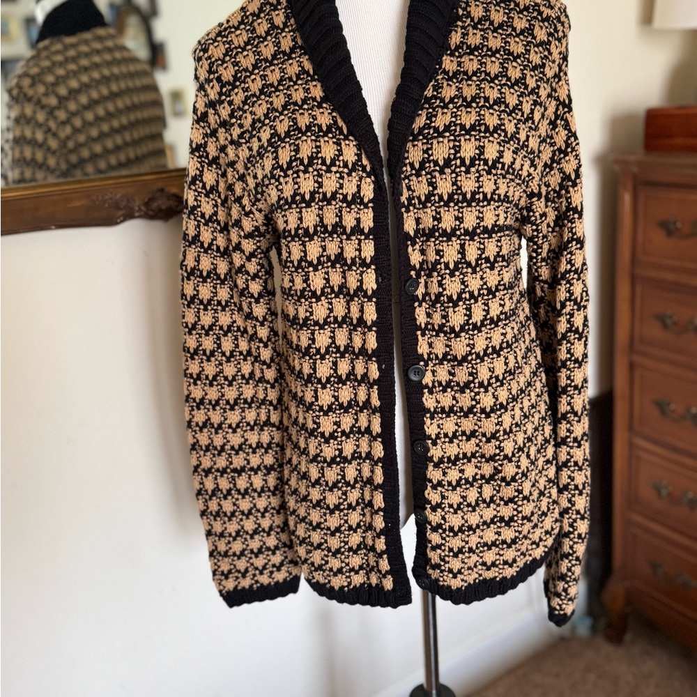 Talbots Black and Tan Hand Knit Sweater